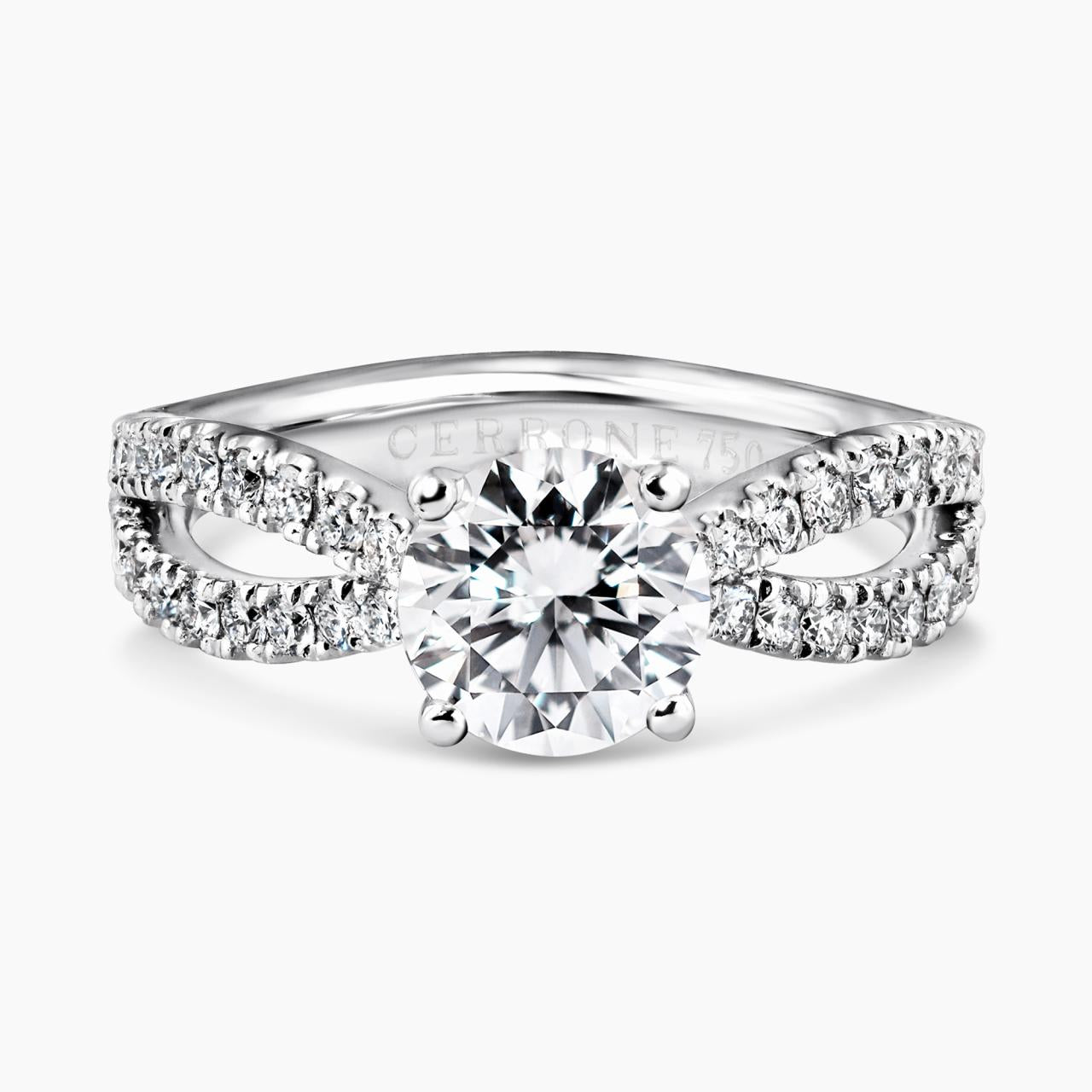 18ct white gold round brilliant cut diamond ring featuring round fancy pink diamonds 