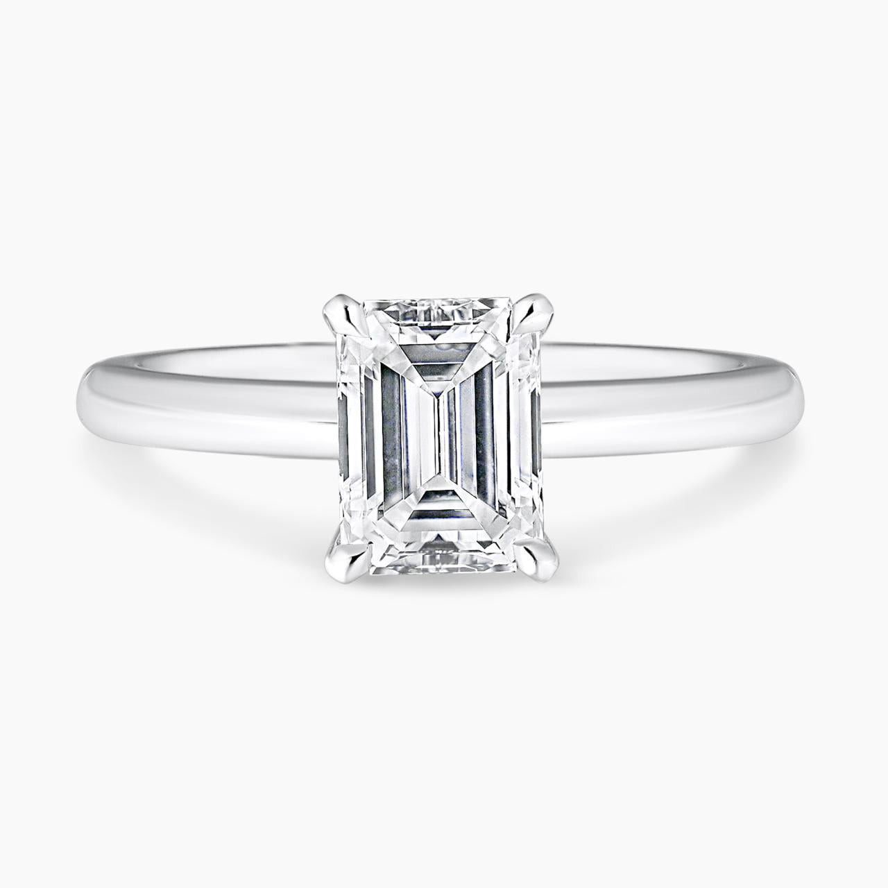 18ct white gold emerald cut diamond solitaire engagement ring in a four claw setting GIA Cert