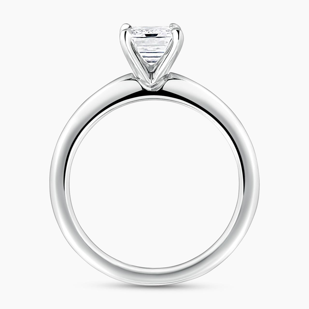 18ct white gold emerald cut diamond solitaire engagement ring in a four claw setting GIA Cert