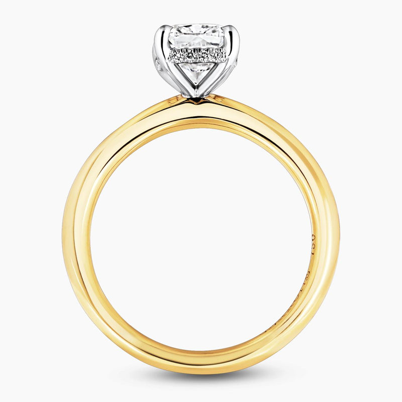 18ct yellow and white gold Cushion cut diamond ring with hidden halo side profile