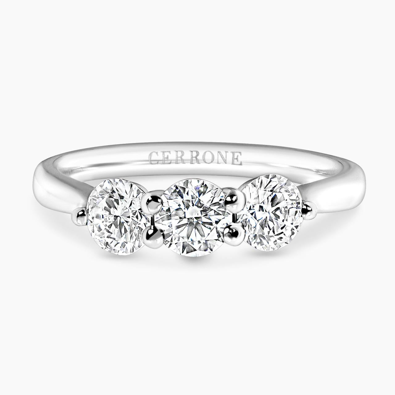 18ct white gold 3=1.01ct round brilliant cut diamonds ring in a claw setting