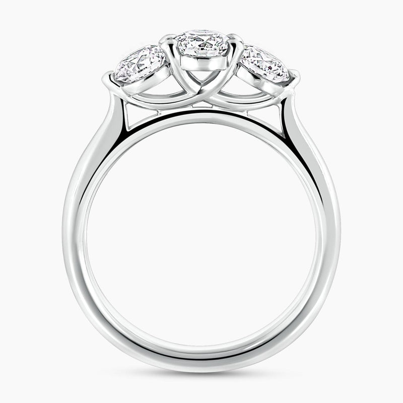 18ct white gold 3=1.01ct round brilliant cut diamonds ring in a claw setting side profile