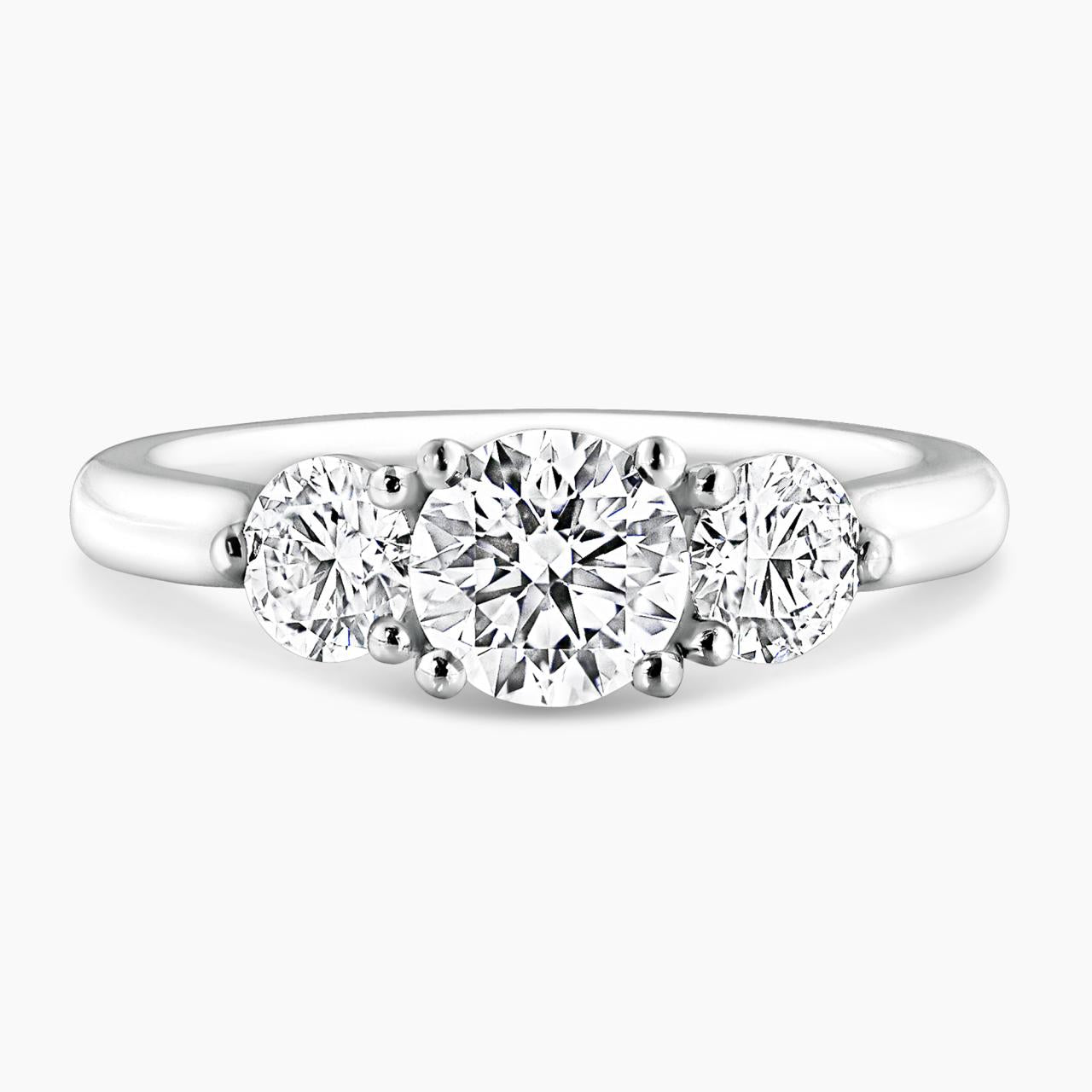 18ct white gold 0.80ct Round brilliant cut diamond ring with  2=0.62ct round brilliant cut diamonds on the side