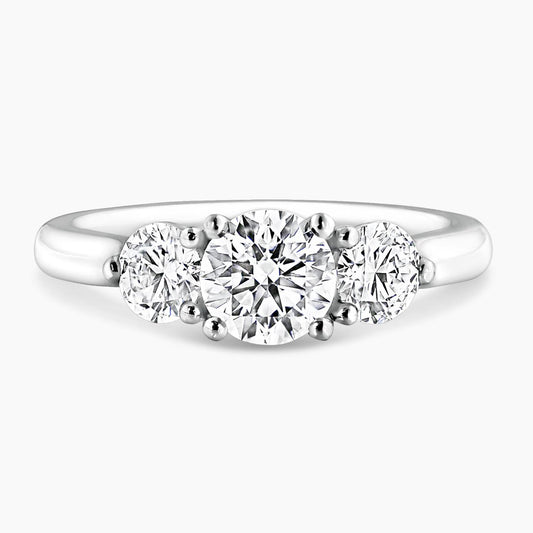 18ct white gold 0.80ct Round brilliant cut diamond ring with  2=0.62ct round brilliant cut diamonds on the side