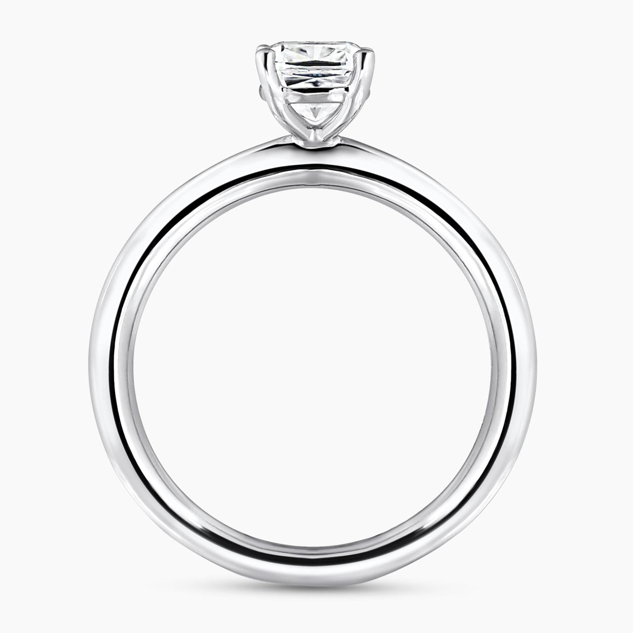 18ct white gold cushion cut diamond solitaire ring in a four claw setting side profile