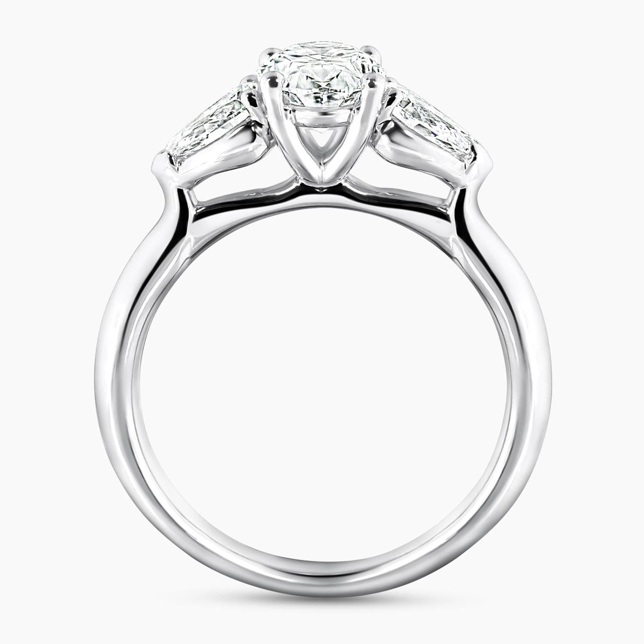 18ct white gold 1.20ct oval brilliant cut diamond and 2=0.60ct pear shaped diamonds ring side setting