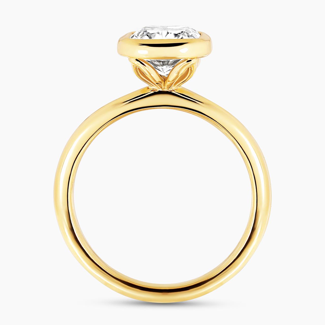18ct yellow gold 2.11ct E VS1 cushion brilliant cut LAB Grown Diamond ring side view