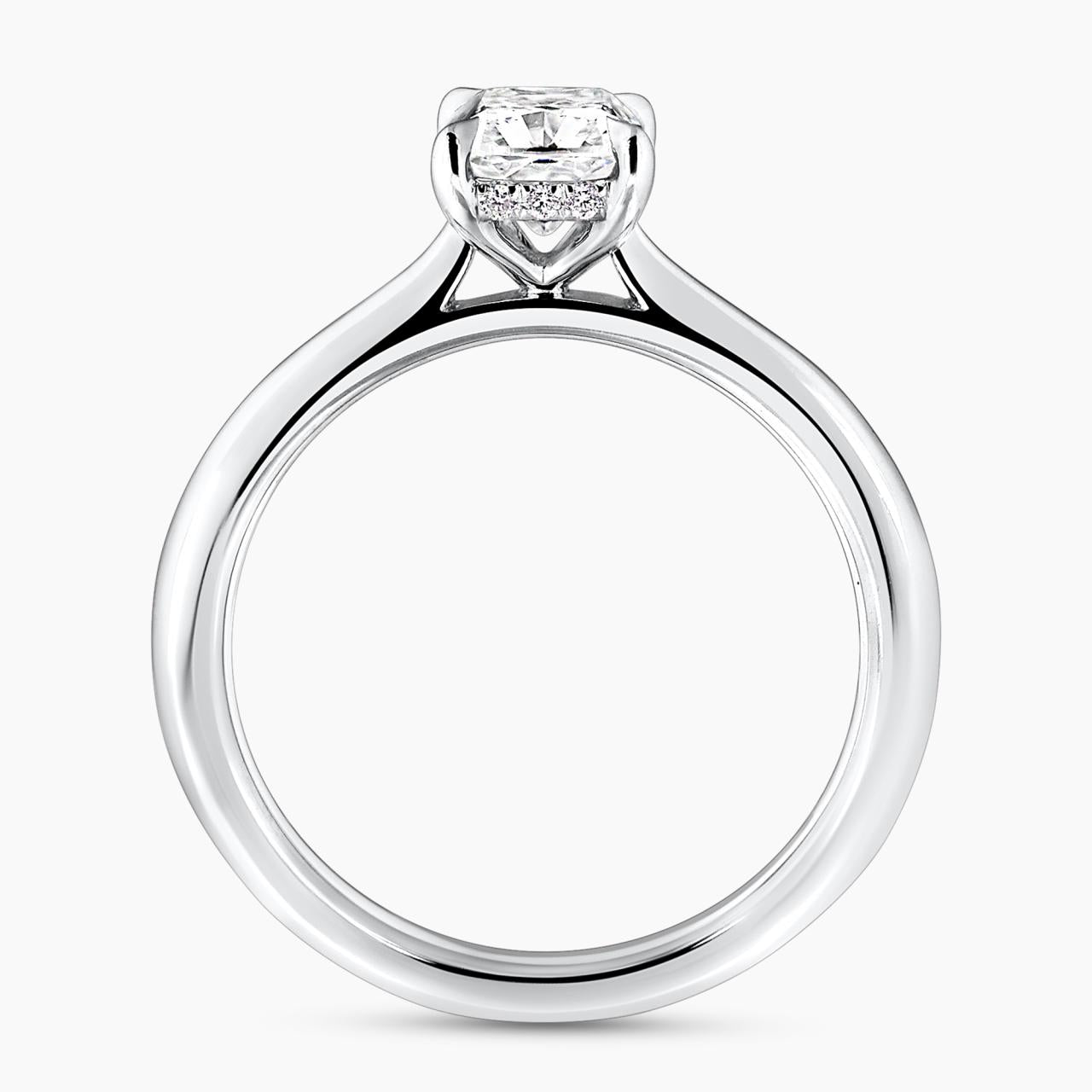 18ct white gold 0.80ct cushion cut diamond and 12=0.05ct round brilliant cut diamonds ring with hidden halo side profile
