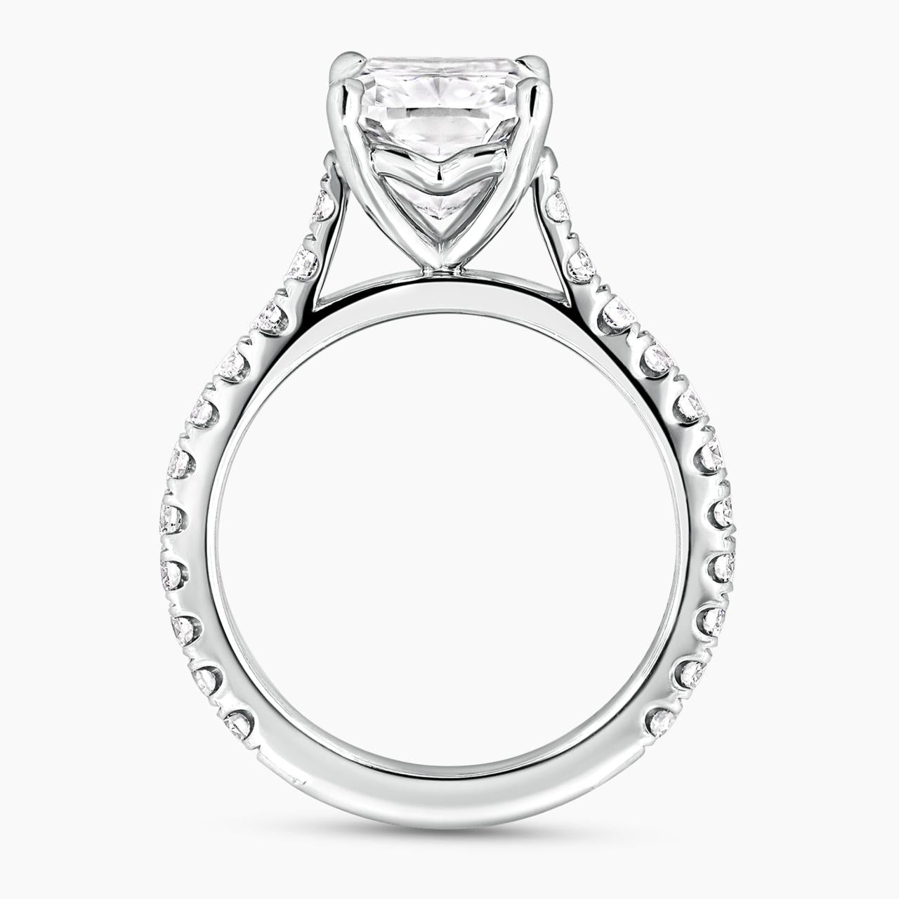 Platinum 2.61ct F VS1 LAB Grown cushion cut diamond ring with Lab diamonds band side profile