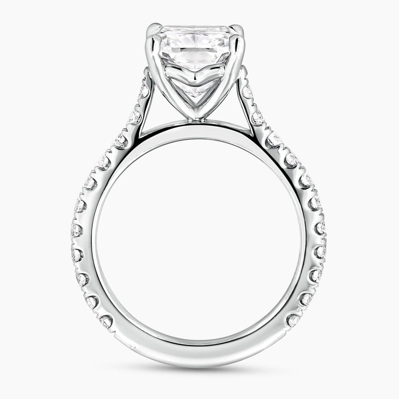 Platinum 2.61ct F VS1 LAB Grown cushion cut diamond ring with Lab diamonds band side profile