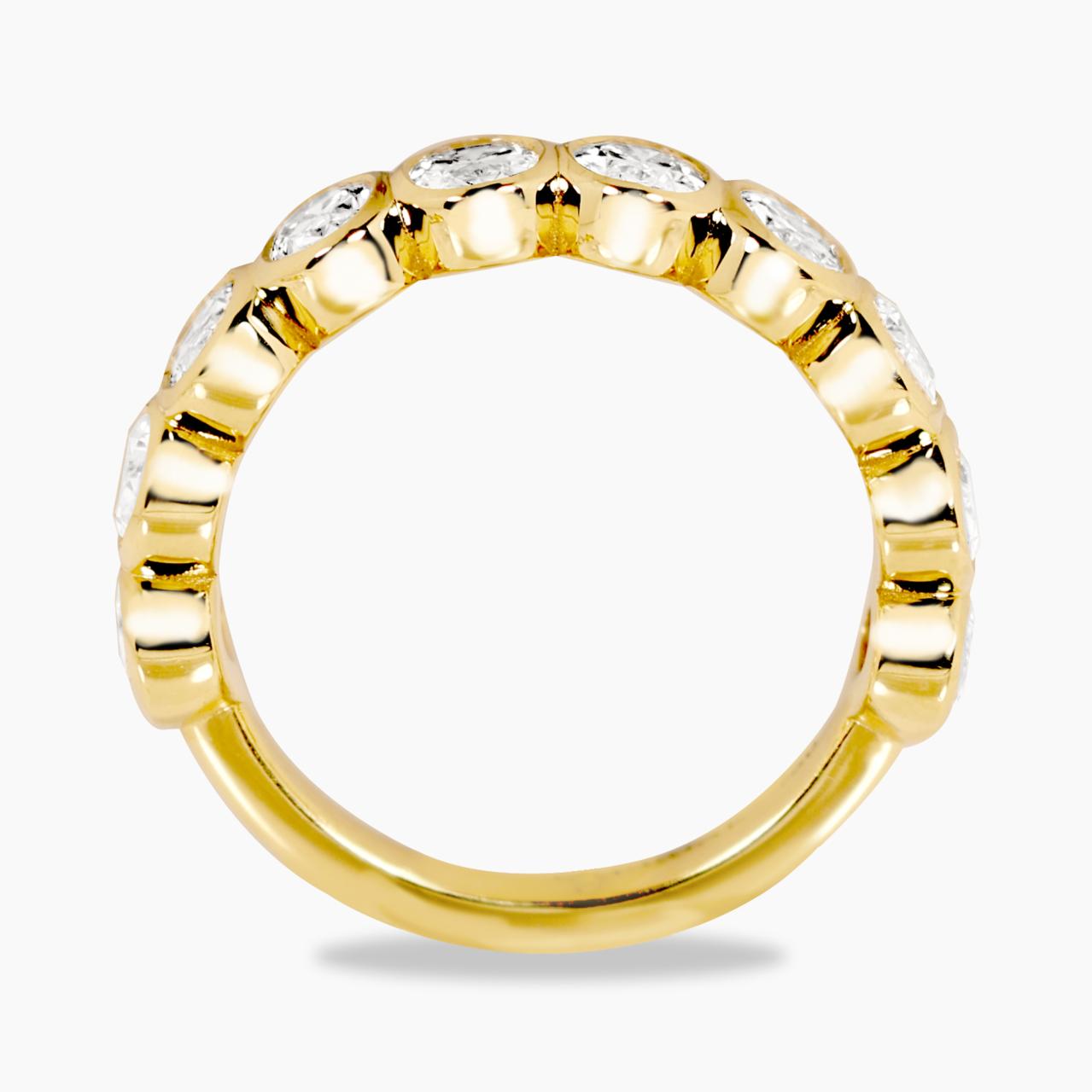 18ct yellow gold oval brilliant cut diamonds ring in a bezel setting side view