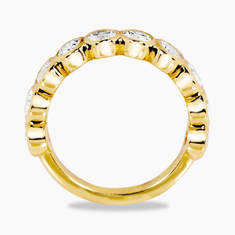 18ct yellow gold oval brilliant cut diamonds ring in a bezel setting side view