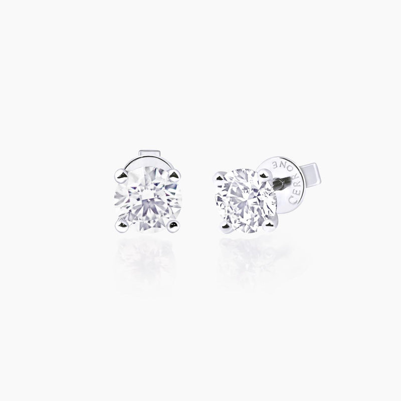 18ct white gold 2=1.41ct DF VVS VS round brilliant cut lab grown diamonds stud earrings in a four claw setting