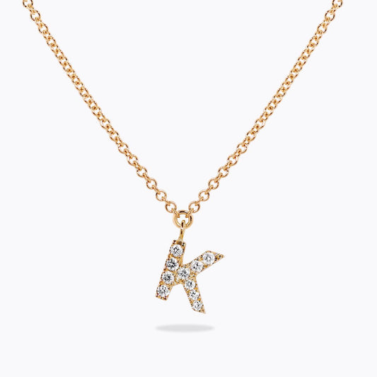 18ct yellow gold diamond initial "K" adjustable necklace 45cm