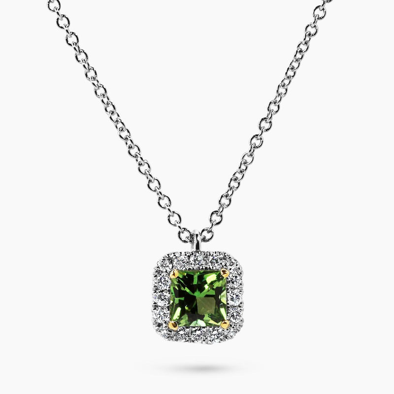 18ct white and yellow gold Asscher cut Tanzanian green tourmaline and diamond necklace