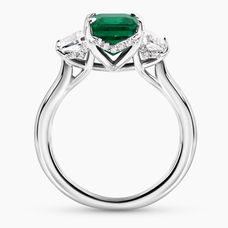 18ct white gold emerald cut brazilian emerald and trapezoid diamonds ring side profile