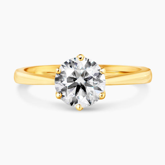 18ct yellow gold diamond solitaire engagement ring in a six claw setting