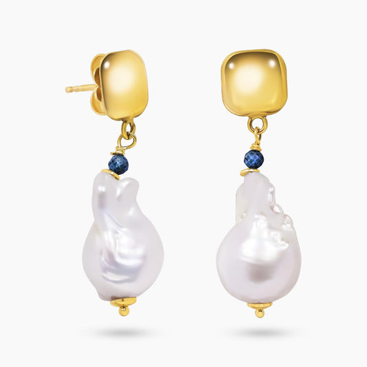 Baroque freshwater pearls and apatite beads earrings with gold-plated silver fittings from the Carmela Cerrone Collection