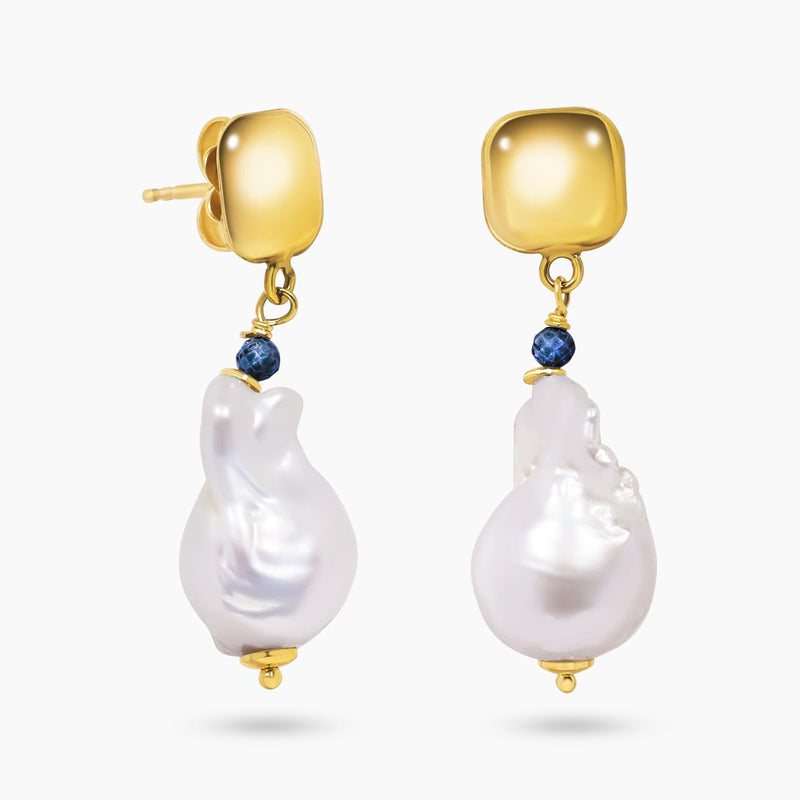 Baroque freshwater pearls and apatite beads earrings with gold-plated silver fittings from the Carmela Cerrone Collection