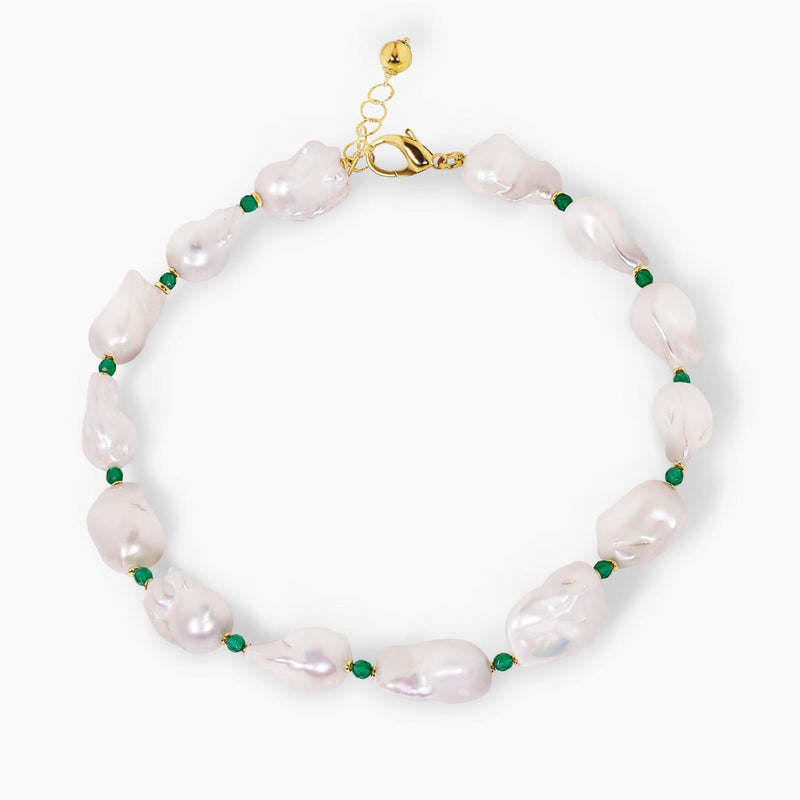 Baroque freshwater pearls and green agate beads necklace with gold-plated silver fittings from the Carmela Cerrone Collection