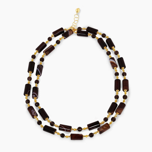 Agate and topaz beads necklace with gold-plated silver fittings from the Carmela Cerrone Collection on a white background