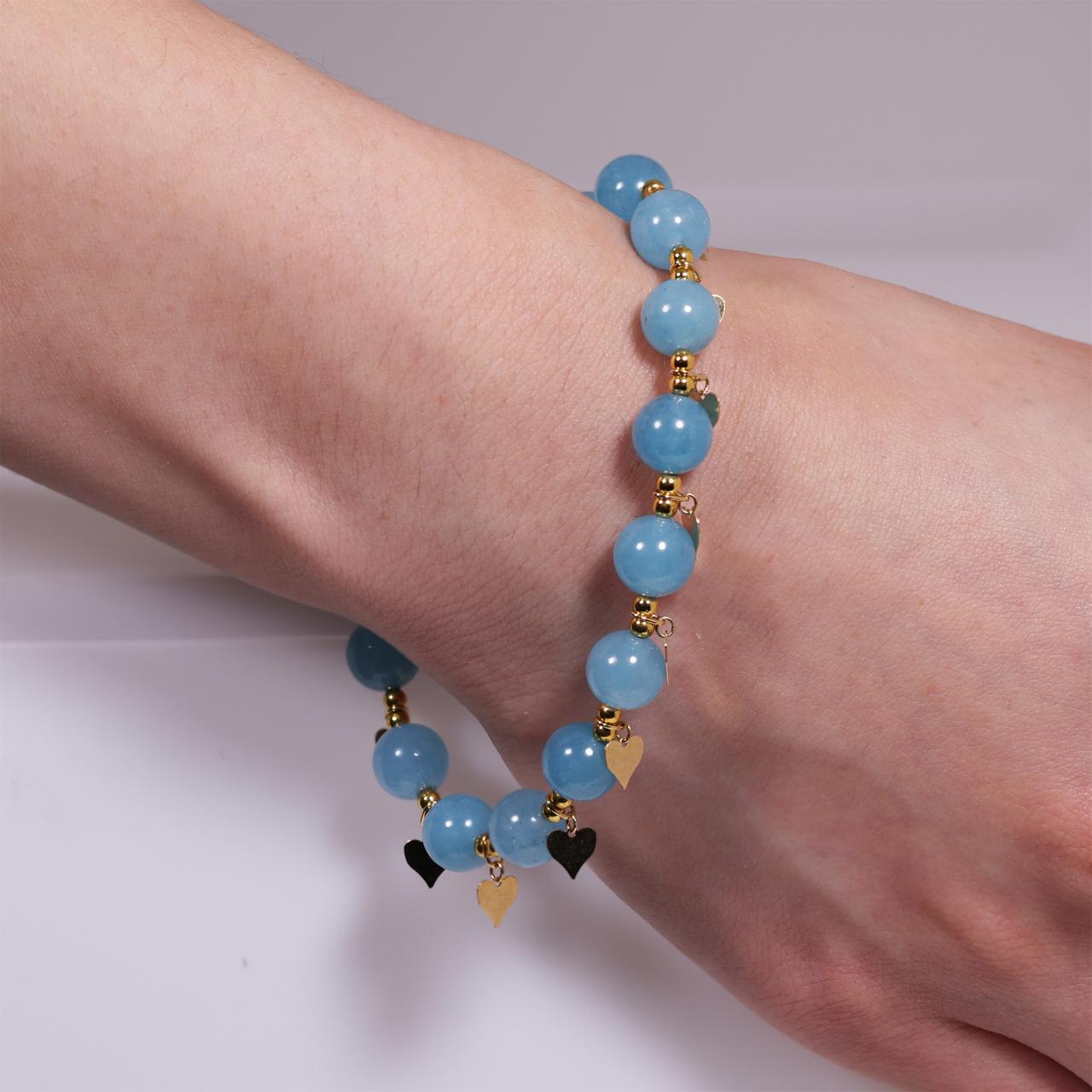 Aquamarine beads bracelet with gold plated silver fittings from the Carmela Cerrone Collection