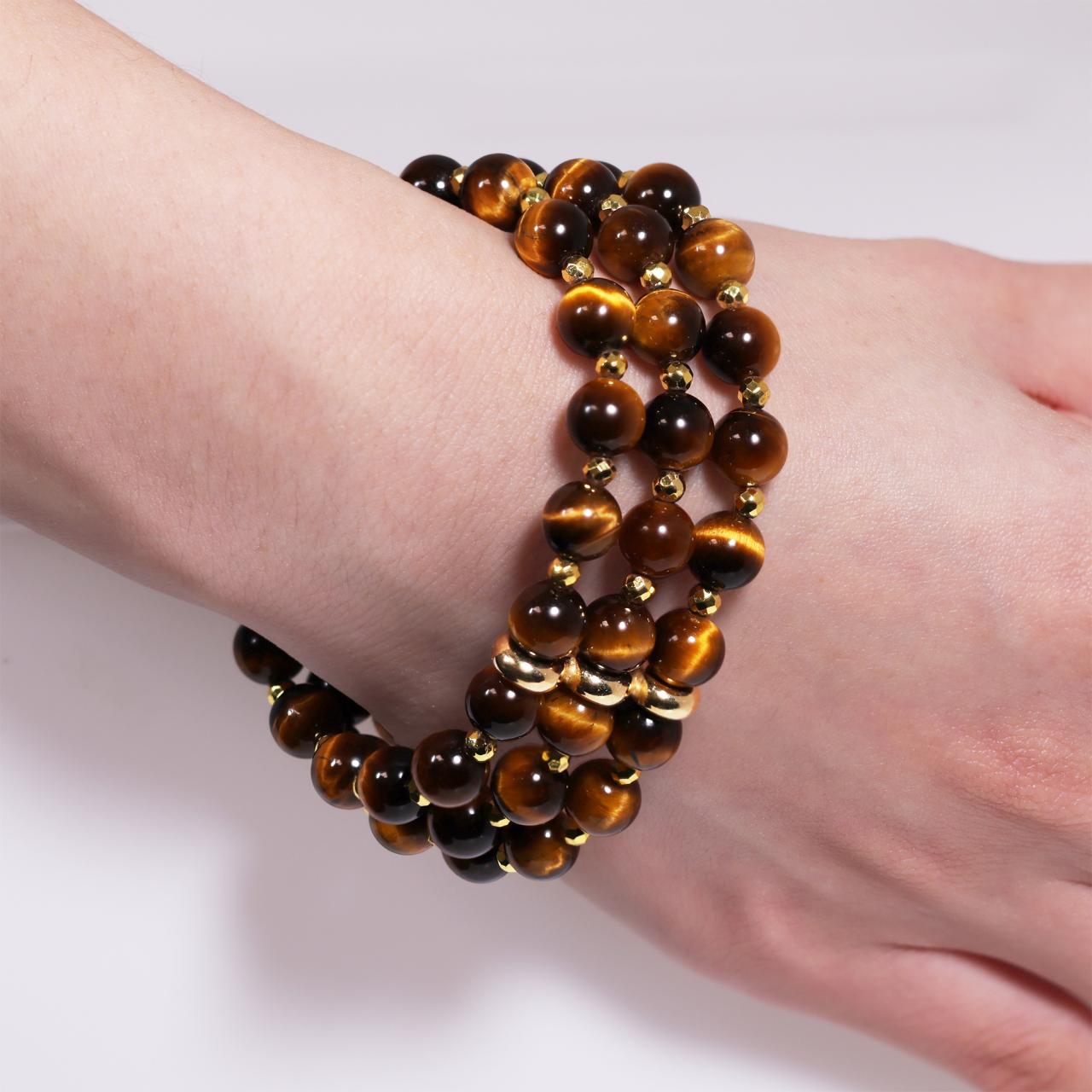 Tiger eye beads bracelet with gold plated silver fittings from the Carmela Cerrone Collection