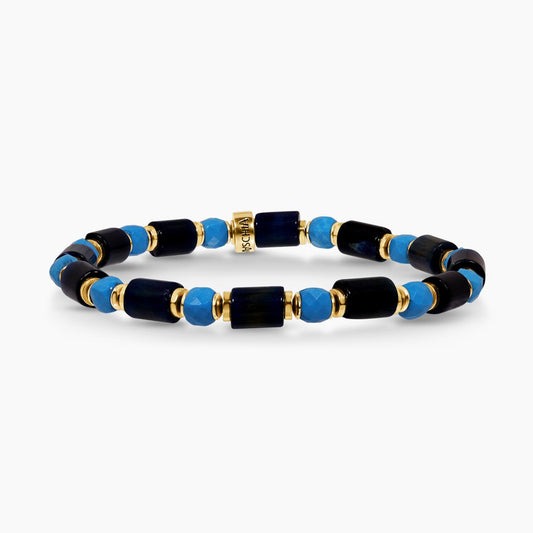 Blue tiger eye and turquoise beads bracelet with gold plated silver fittings from the Carmela Cerrone Collection