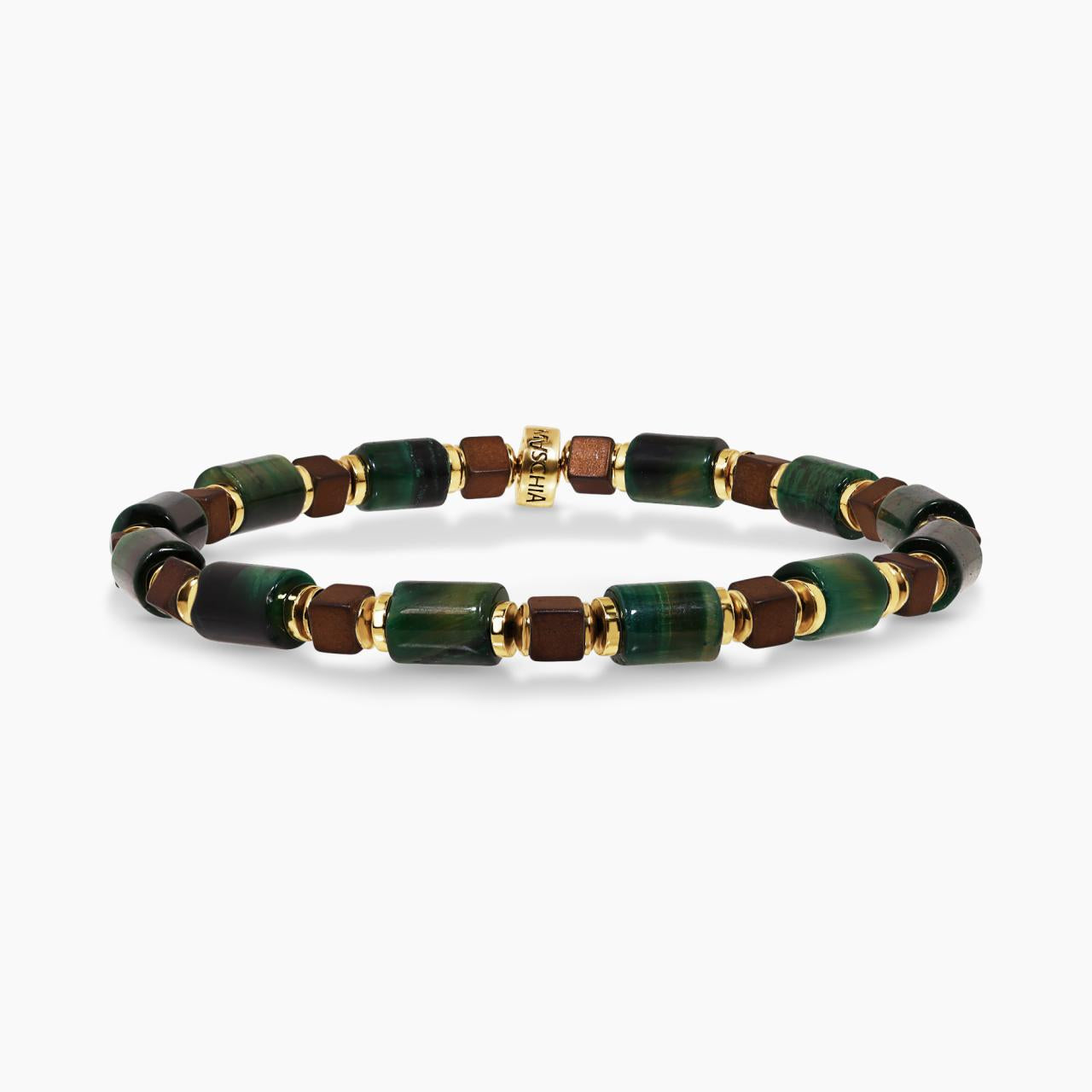 Green tiger eye and hematite beads bracelet with gold plated silver fittings from the Carmela Cerrone Collection