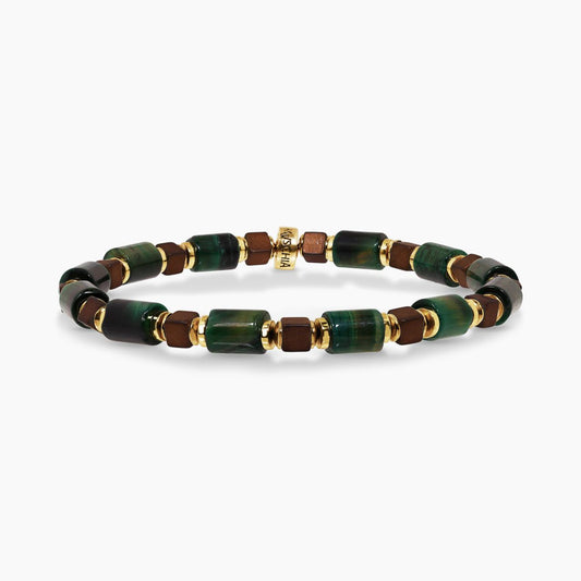 Green tiger eye and hematite beads bracelet with gold plated silver fittings 