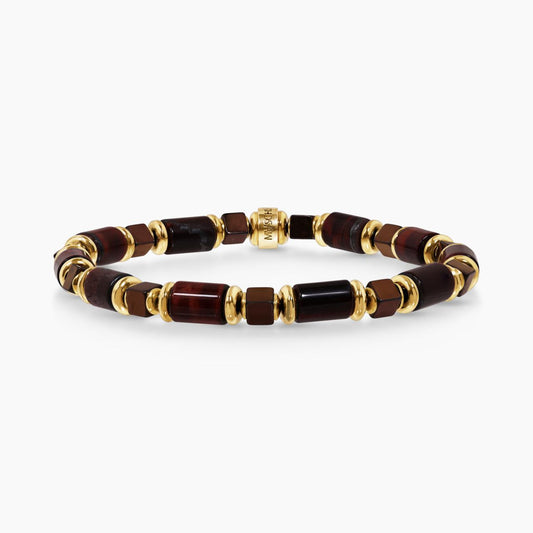 Brown tiger eye and hematite beads bracelet with gold plated silver fittings