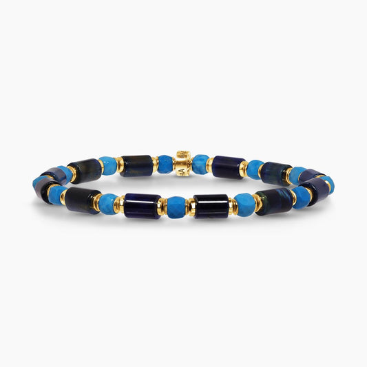 Blue tiger eye and turquoise beads bracelet with gold plated silver fittings 