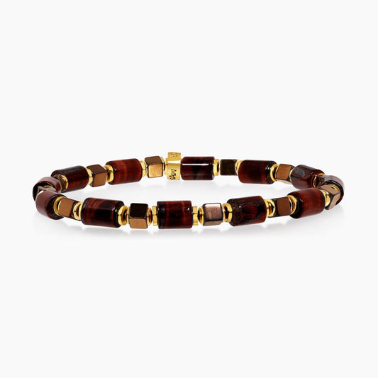 Brown tiger eye and hematite beads bracelet with gold plated silver fittings