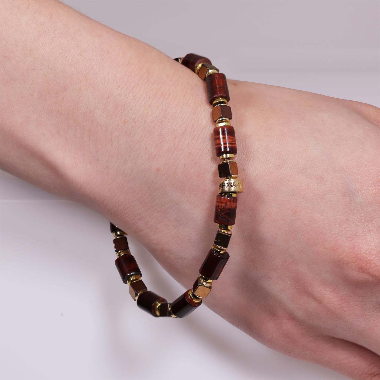 Brown tiger eye and hematite beads bracelet with gold plated silver fittings from the Carmela Cerrone Collection