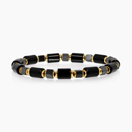Onyx and hematite beads bracelet with gold plated silver fittings 
