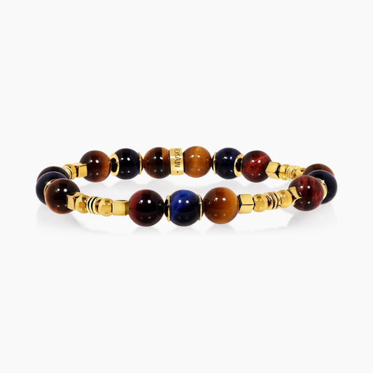 Multi-colour tiger eye and hematite beads bracelet with gold plated silver fittings