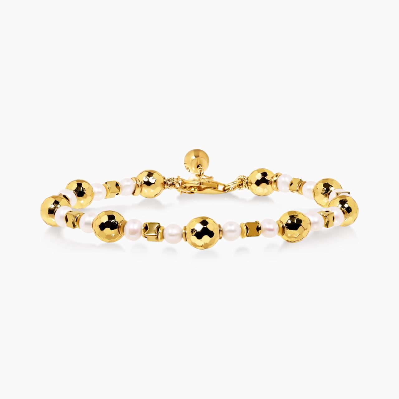 Fresh water pearl and hematite beads bracelet with gold plated silver fittings from the Carmela Cerrone Collection