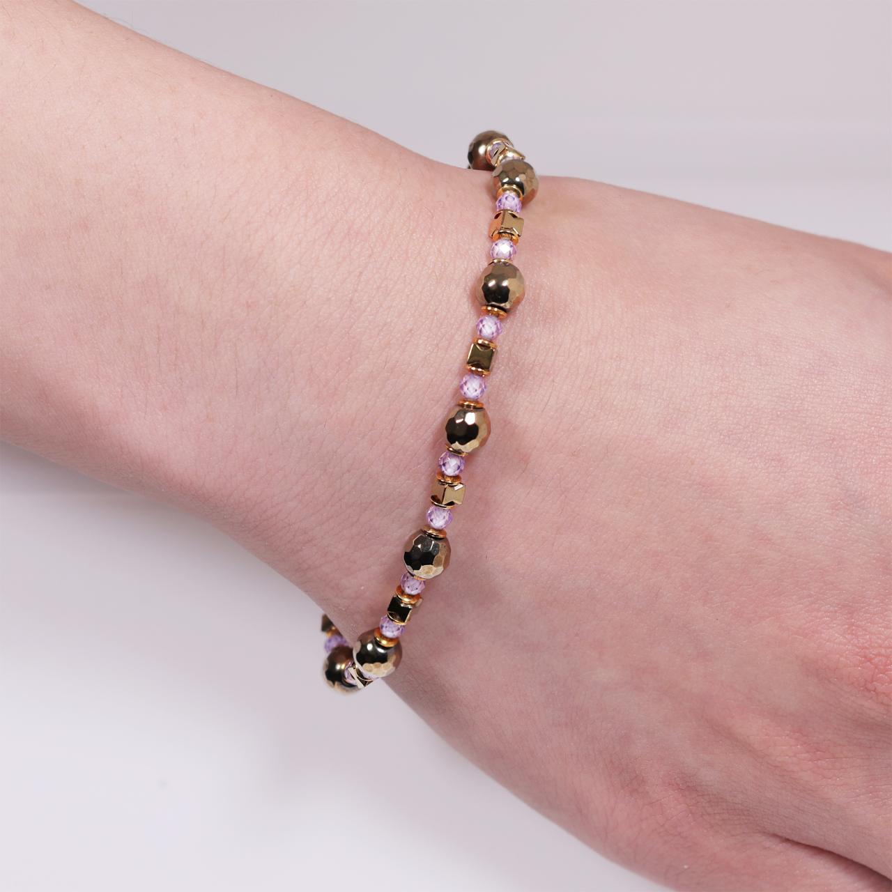 Amethyst and hematite beads bracelet with gold plated silver fittings from the Carmela Cerrone Collection