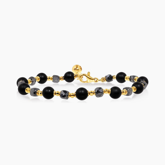 Black agate and terahertz beads bracelet with gold plated silver fittings from the Carmela Cerrone Collection