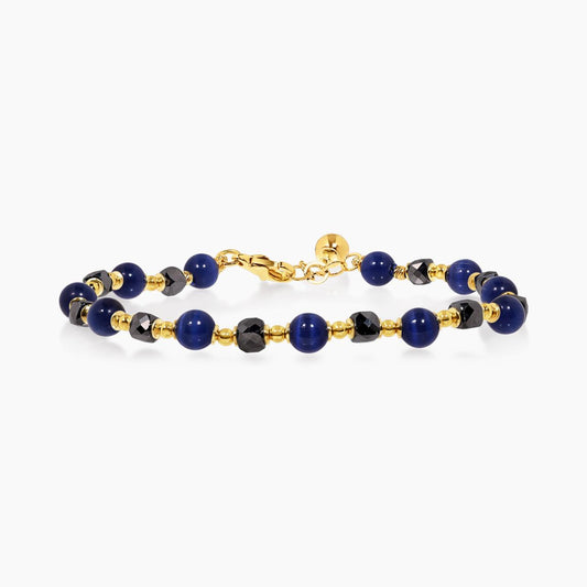 Blue agate and terahertz beads bracelet with gold plated silver fittings from the Carmela Cerrone Collection