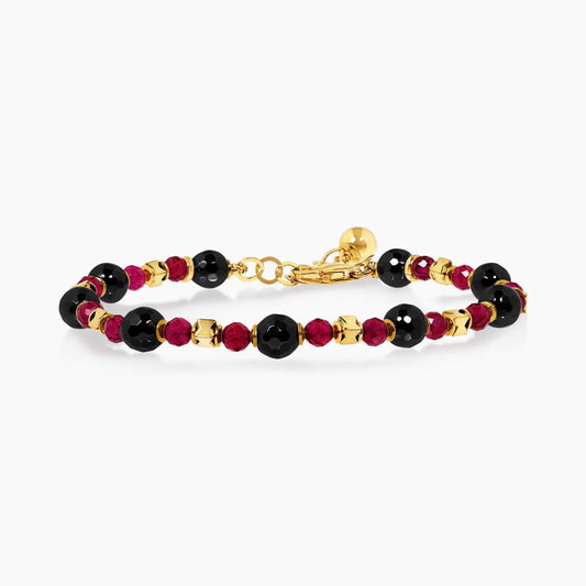 Rubellite and hematite beads bracelet with gold plated silver fittings from the Carmela Cerrone Collection