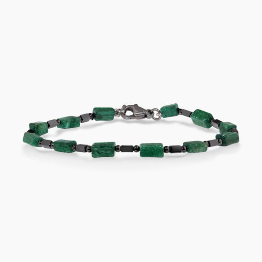 Emerald and hematite beads bracelet with gold plated silver fittings 