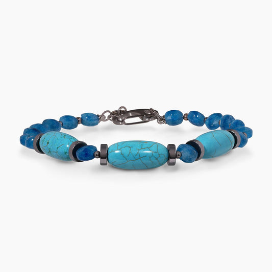 Turquoise and apatite beads bracelet with gold plated silver fittings 