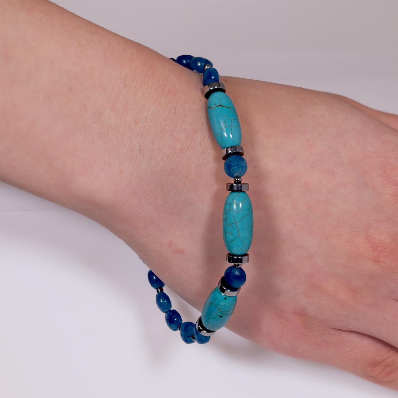 Turquoise and apatite beads bracelet with gold plated silver fittings from the Carmela Cerrone Collection