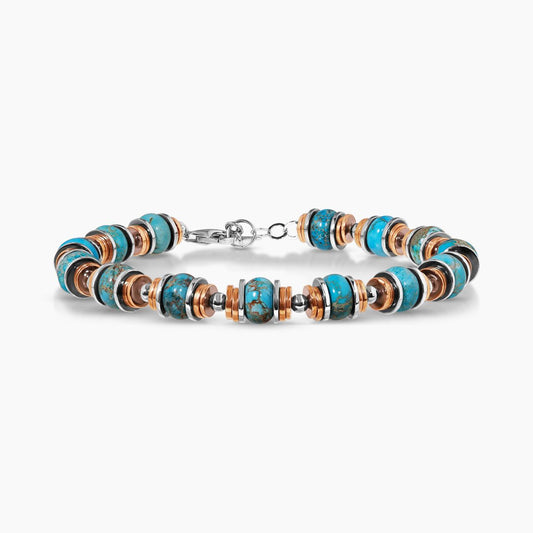 Turquoise and hematite beads bracelet with gold plated silver fittings 