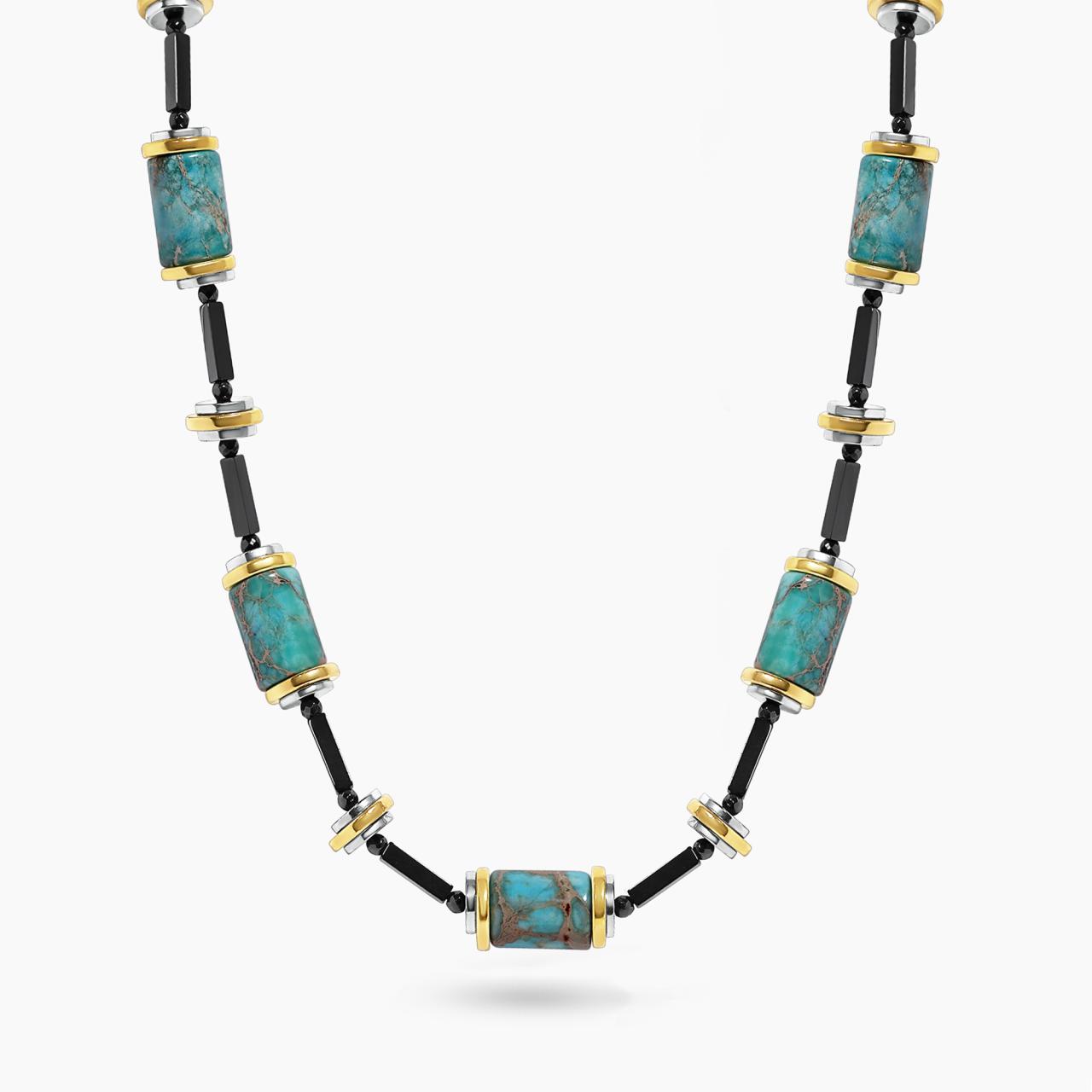 Turquoise and hematite beads necklace with gold-plated silver fittings from the Carmela Cerrone Collection
