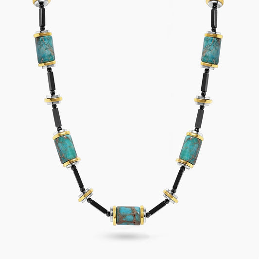 Turquoise and hematite beads necklace with gold-plated silver fittings 