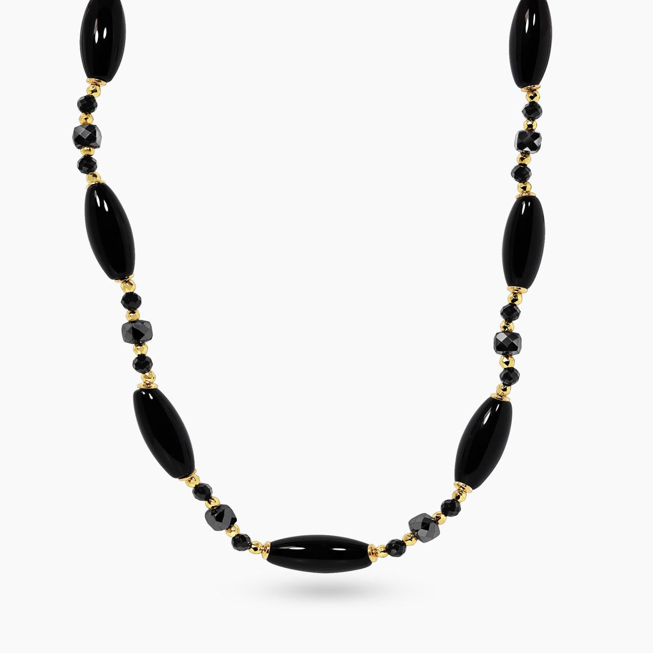 Onyx, spinel and terahertz beads necklace with gold-plated silver fittings from the Carmela Cerrone Collection