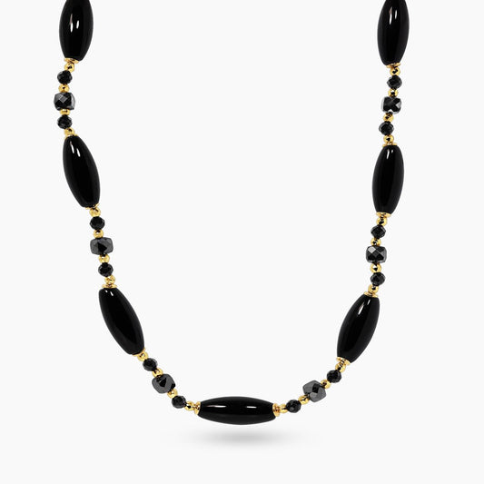 Onyx, spinel and terahertz beads necklace with gold-plated silver fittings 