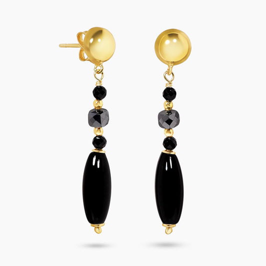 Onyx, spinel and terahertz beads drop earrings with gold-plated silver 